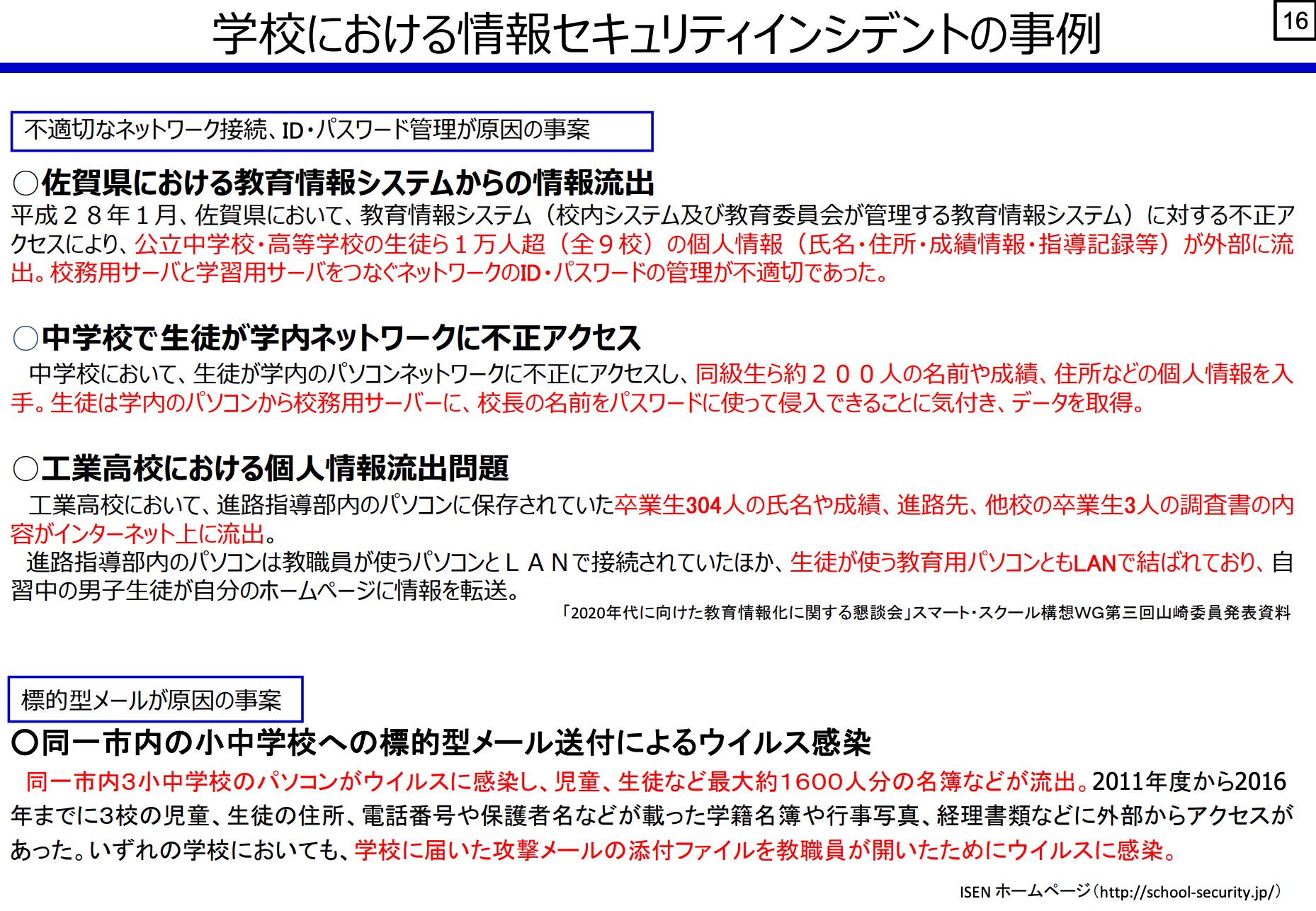 教育情報セキュリティ対策推進会議(第 1 回)【資料 4】教育情報セキュリティの現状 p.16 より